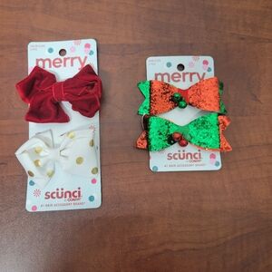 Scunci Festive Hair Bow Clips in Red, White, And Green Set Of 2 Nwt
